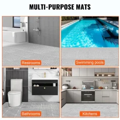 VEVOR Modular Interlocking Cushion, 12 Pack 12" x 12" Splicing Drainage Mats, Soft PVC Interlocking Drainage Floor Tiles, Non-Slip Drainage Holes for Restroom, Bathroom, Kitchen, Pool, Wet Areas, Gray