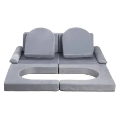 VEVOR Modular Kids Play Couch, Sectional Toddler Sofa with Armrests, 28D Sponge & Short Pile, Convertible Kids Modular Couch DIY Creative Combination for Playroom, Bedroom, Living Room, 10 Pcs, Gray