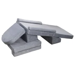 VEVOR Modular Kids Play Couch, Sectional Toddler Sofa with Armrests, 28D Sponge & Short Pile, Convertible Kids Modular Couch DIY Creative Combination for Playroom, Bedroom, Living Room, 10 Pcs, Gray