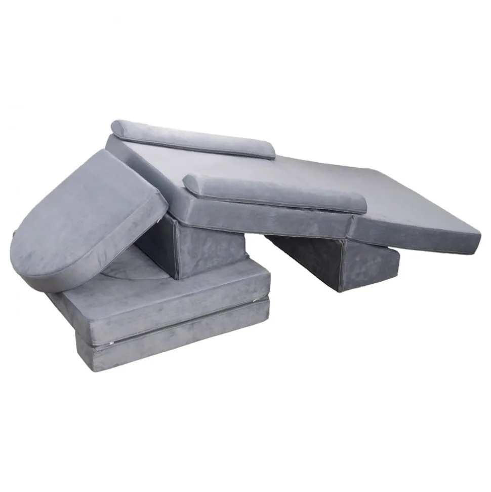 VEVOR Modular Kids Play Couch, Sectional Toddler Sofa with Armrests, 28D Sponge & Short Pile, Convertible Kids Modular Couch DIY Creative Combination for Playroom, Bedroom, Living Room, 10 Pcs, Gray