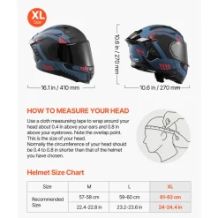 VEVOR Modular Motorcycle Helmet, Flip up Full Face Helmet with Dual Visor, Lightweight Comfortable Adult Motocross Street Bike Helmet for Men and Women - DOT & ECE Approved (L Size)