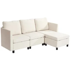 VEVOR Modular Sectional Sofa, 3-Seater Modular Sofa with Hidden Storage, Cloud Sectional Couch with Ottoman & High Rebound Sponge, Solid Wood Frame Upholstered Couch for Living Room, Bedroom, Beige