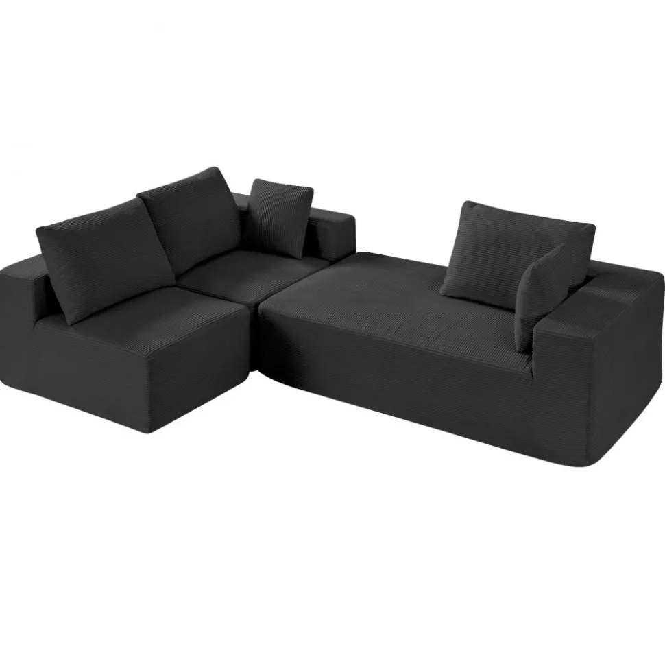VEVOR Modular Sectional Sofa, L Shaped Modular Sofa with Chaise, Cloud Sectional Couch with High Rebound Sponge and Density, Upholstered Corduroy Couch with Cushion for Living Room, Bedroom, Black