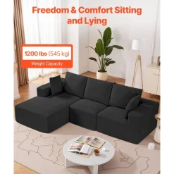 VEVOR Modular Sectional Sofa, L Shaped Modular Sofa with Chaise, Cloud Sectional Couch with High Rebound Sponge and Density, Upholstered Corduroy Couch with Cushion for Living Room, Bedroom, Black
