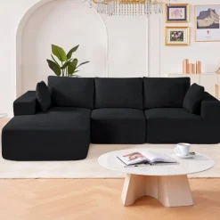 VEVOR Modular Sectional Sofa, L Shaped Modular Sofa with Chaise, Cloud Sectional Couch with High Rebound Sponge and Density, Upholstered Corduroy Couch with Cushion for Living Room, Bedroom, Black