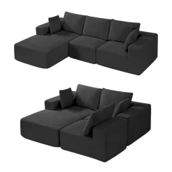 VEVOR Modular Sectional Sofa, L Shaped Modular Sofa with Chaise, Cloud Sectional Couch with High Rebound Sponge and Density, Upholstered Corduroy Couch with Cushion for Living Room, Bedroom, Black