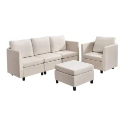 VEVOR Modular Sectional Sofa, Modern 5-Seater Modular Sofa with Hidden Storage, Cloud Sectional Couch with High Rebound Sponge, Solid Wood Frame Upholstered Comfy Couch for Living Room, Bedroom, Beige
