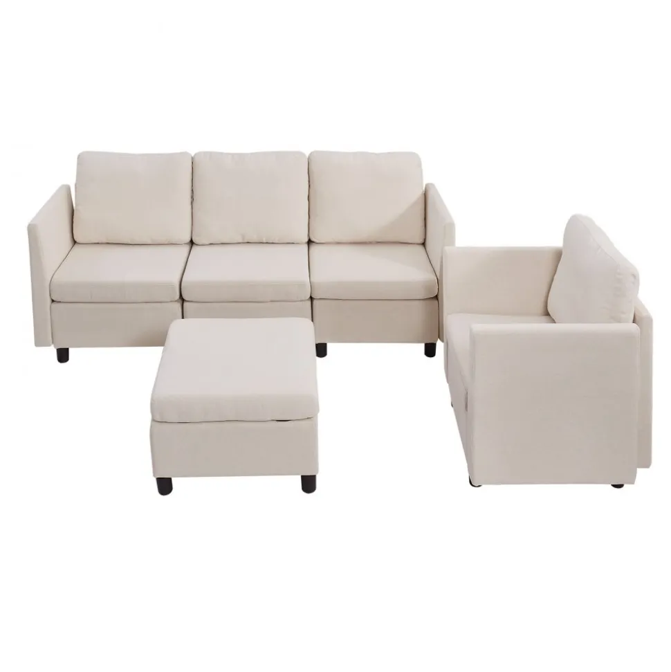 VEVOR Modular Sectional Sofa, Modern 5-Seater Modular Sofa with Hidden Storage, Cloud Sectional Couch with High Rebound Sponge, Solid Wood Frame Upholstered Comfy Couch for Living Room, Bedroom, Beige