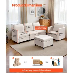 VEVOR Modular Sectional Sofa, Modern 5-Seater Modular Sofa with Hidden Storage, Cloud Sectional Couch with High Rebound Sponge, Solid Wood Frame Upholstered Comfy Couch for Living Room, Bedroom, Beige