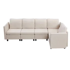 VEVOR Modular Sectional Sofa, Modern 5-Seater Modular Sofa with Hidden Storage, Cloud Sectional Couch with High Rebound Sponge, Solid Wood Frame Upholstered Comfy Couch for Living Room, Bedroom, Beige