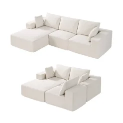 VEVOR Modular Sectional Sofa, L Shaped Modular Sofa Deep Seat, Cloud Sectional Couch with High Rebound Sponge and Density, Upholstered Corduroy Couch with Cushion for Living Room, Bedroom, Beige