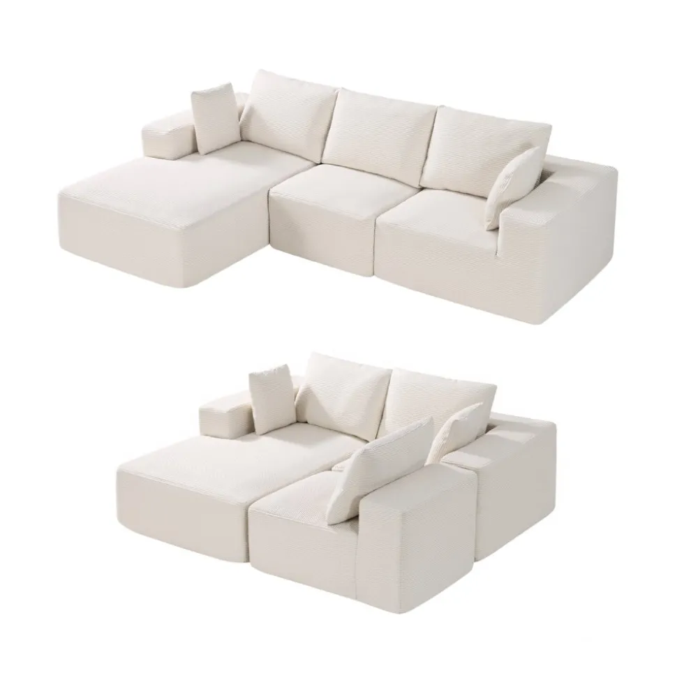 VEVOR Modular Sectional Sofa, L Shaped Modular Sofa Deep Seat, Cloud Sectional Couch with High Rebound Sponge and Density, Upholstered Corduroy Couch with Cushion for Living Room, Bedroom, Beige