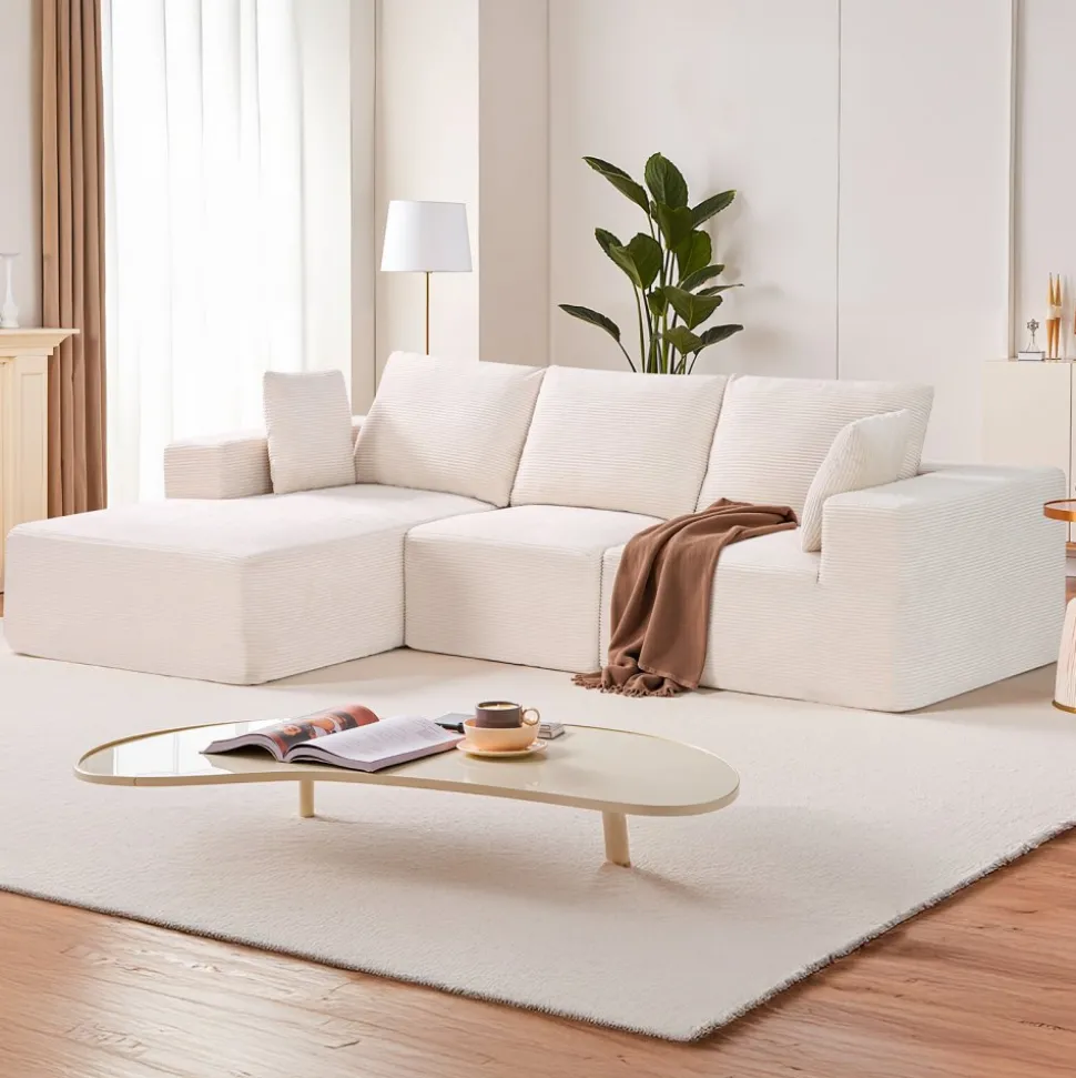 VEVOR Modular Sectional Sofa, L Shaped Modular Sofa Deep Seat, Cloud Sectional Couch with High Rebound Sponge and Density, Upholstered Corduroy Couch with Cushion for Living Room, Bedroom, Beige