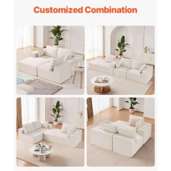VEVOR Modular Sectional Sofa, L Shaped Modular Sofa Deep Seat, Cloud Sectional Couch with High Rebound Sponge and Density, Upholstered Corduroy Couch with Cushion for Living Room, Bedroom, Beige