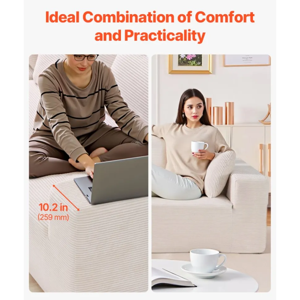 VEVOR Modular Sectional Sofa, L Shaped Modular Sofa Deep Seat, Cloud Sectional Couch with High Rebound Sponge and Density, Upholstered Corduroy Couch with Cushion for Living Room, Bedroom, Beige