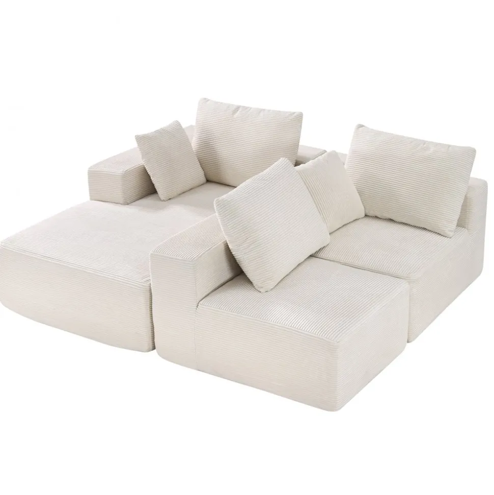 VEVOR Modular Sectional Sofa, L Shaped Modular Sofa Deep Seat, Cloud Sectional Couch with High Rebound Sponge and Density, Upholstered Corduroy Couch with Cushion for Living Room, Bedroom, Beige