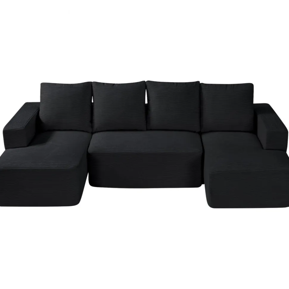 VEVOR Modular Sectional Sofa, U Shaped Modular Sofa with Chaise, Cloud Sectional Couch with High Rebound Sponge and Density, Upholstered Corduroy Couch with Cushion for Living Room, Bedroom, Black