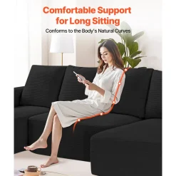 VEVOR Modular Sectional Sofa, U Shaped Modular Sofa with Chaise, Cloud Sectional Couch with High Rebound Sponge and Density, Upholstered Corduroy Couch with Cushion for Living Room, Bedroom, Black