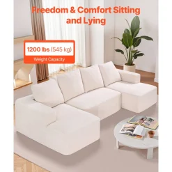 VEVOR Modular Sectional Sofa, U Shaped Modular Sofa with Chaise, Cloud Sectional Couch with High Rebound Sponge and Density, Upholstered Corduroy Couch with Cushion for Living Room, Bedroom, Beige