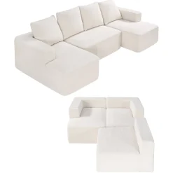 VEVOR Modular Sectional Sofa, U Shaped Modular Sofa with Chaise, Cloud Sectional Couch with High Rebound Sponge and Density, Upholstered Corduroy Couch with Cushion for Living Room, Bedroom, Beige
