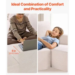 VEVOR Modular Sectional Sofa, U Shaped Modular Sofa with Chaise, Cloud Sectional Couch with High Rebound Sponge and Density, Upholstered Corduroy Couch with Cushion for Living Room, Bedroom, Beige