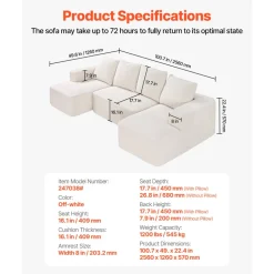 VEVOR Modular Sectional Sofa, U Shaped Modular Sofa with Chaise, Cloud Sectional Couch with High Rebound Sponge and Density, Upholstered Corduroy Couch with Cushion for Living Room, Bedroom, Beige