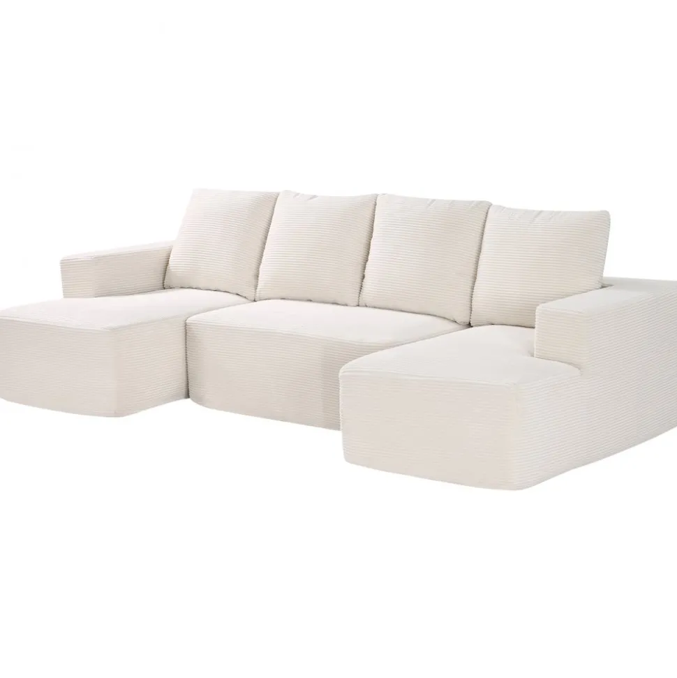 VEVOR Modular Sectional Sofa, U Shaped Modular Sofa with Chaise, Cloud Sectional Couch with High Rebound Sponge and Density, Upholstered Corduroy Couch with Cushion for Living Room, Bedroom, Beige