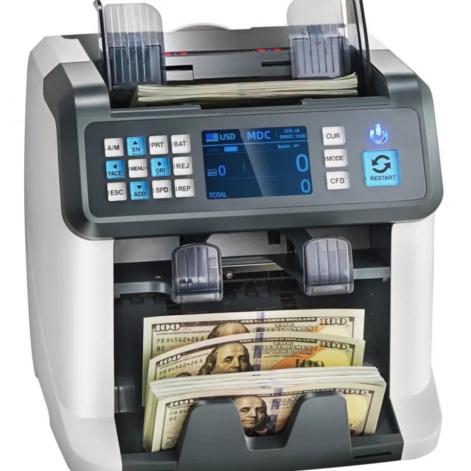 VEVOR Money Counter Machine, Bill Counter with Mixed Denomination, 2CIS, SN, UV, IR, MG, DD Counterfeit Detection, Multi Currency, Value Counting Cash Counter and Sorter, Printer Enabled