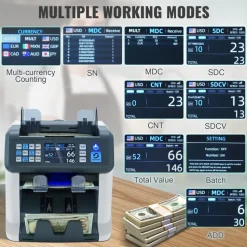 VEVOR Money Counter Machine, Bill Counter with Mixed Denomination, 2CIS, SN, UV, IR, MG, DD Counterfeit Detection, Multi Currency, Value Counting Cash Counter and Sorter, Printer Enabled