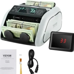 VEVOR Money Counter Machine, Bill Counter with UV, MG, IR and DD Counterfeit Detection, USD & EUR Cash Counting Machine with Large LCD & External Display for Small Business