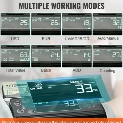 VEVOR Money Counter Machine, Bill Counter with UV, MG, IR and DD Counterfeit Detection, USD & EUR Cash Counting Machine with Large LCD & External Display for Small Business