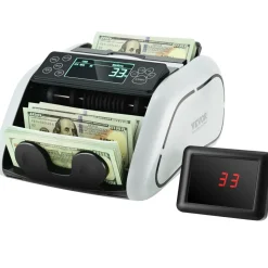 VEVOR Money Counter Machine, Bill Counter with UV, MG, IR and DD Counterfeit Detection, USD & EUR Cash Counting Machine with Large LCD & External Display for Small Business