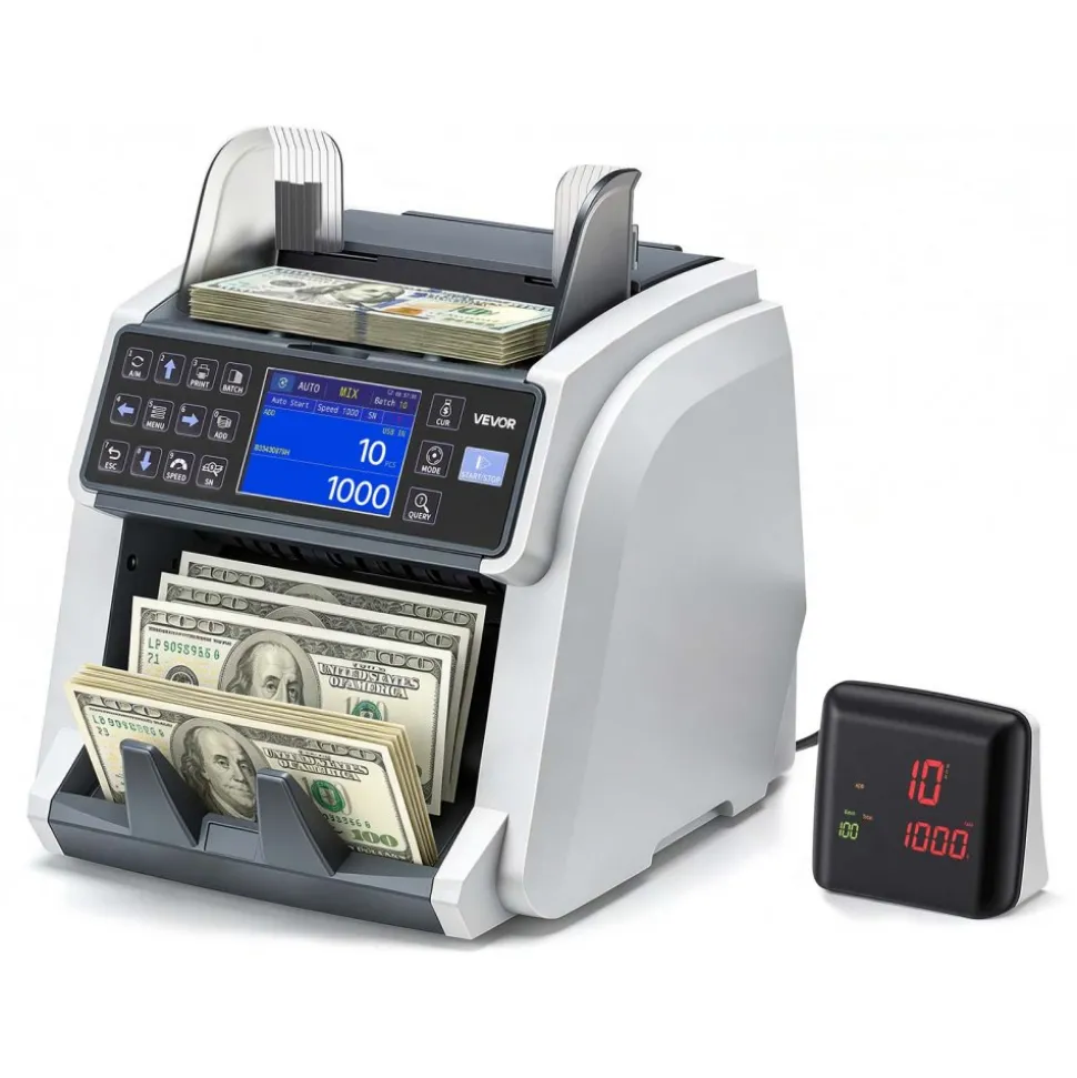 VEVOR Money Counter Machine, Mixed Denomination Bill Cash Counter with CIS/UV/MG/IR/DD/DBL/HLF/CHN Counterfeit Detection, Multi-Currency Support, Money Counting Machine with External Display