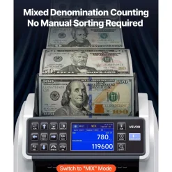 VEVOR Money Counter Machine, Mixed Denomination Bill Cash Counter with CIS/UV/MG/IR/DD/DBL/HLF/CHN Counterfeit Detection, Multi-Currency Support, Money Counting Machine with External Display
