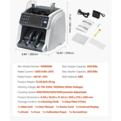 VEVOR Money Counter Machine, Mixed Denomination Bill Cash Counter with CIS/UV/MG/IR/DD/DBL/HLF/CHN Counterfeit Detection, Multi-Currency Support, Money Counting Machine with External Display