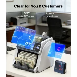 VEVOR Money Counter Machine, Mixed Denomination Bill Cash Counter with CIS/UV/MG/IR/DD/DBL/HLF/CHN Counterfeit Detection, Multi-Currency Support, Money Counting Machine with External Display