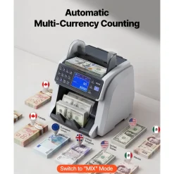 VEVOR Money Counter Machine, Mixed Denomination Bill Cash Counter with CIS/UV/MG/IR/DD/DBL/HLF/CHN Counterfeit Detection, Multi-Currency Support, Money Counting Machine with External Display