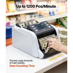 VEVOR Money Counter Machine, 1200 Notes/Minute, Cash Counter with Value Count, UV/MG/IR/DD/DBL/HLF/CHN Counterfeit Detection, TFT Display, Money Counting Machine Mixed Denomination for Dollar and Euro