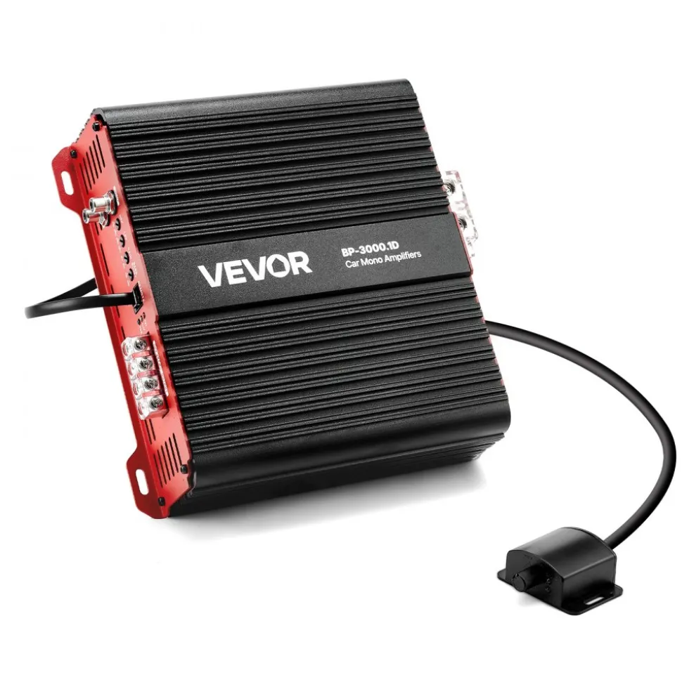 VEVOR Monoblock Car Amplifier, 3000W RMS MAX, 1/2/4 Ohm Stable, 1-Channel Class D Car Audio Amplifier with Remote Subwoofer Level Control, Low Pass Filter and Bass Boost, Volume Controller Included