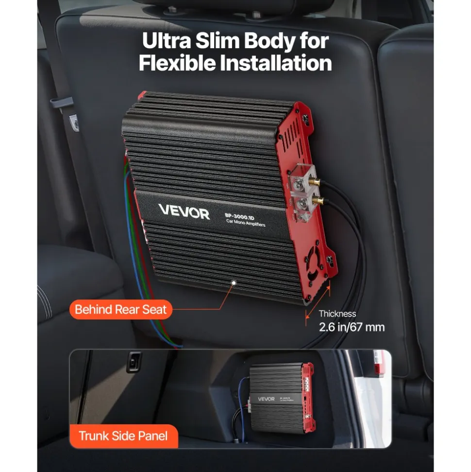 VEVOR Monoblock Car Amplifier, 3000W RMS MAX, 1/2/4 Ohm Stable, 1-Channel Class D Car Audio Amplifier with Remote Subwoofer Level Control, Low Pass Filter and Bass Boost, Volume Controller Included