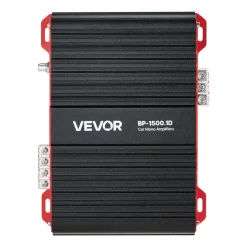 VEVOR Monoblock Car Amplifier, 1500W RMS MAX, 1/2/4 Ohm Stable, 1-Channel Class D Car Audio Amplifier with Remote Subwoofer Level Control, Low Pass Filter and Bass Boost, Volume Controller Included