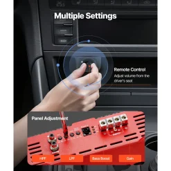 VEVOR Monoblock Car Amplifier, 1500W RMS MAX, 1/2/4 Ohm Stable, 1-Channel Class D Car Audio Amplifier with Remote Subwoofer Level Control, Low Pass Filter and Bass Boost, Volume Controller Included