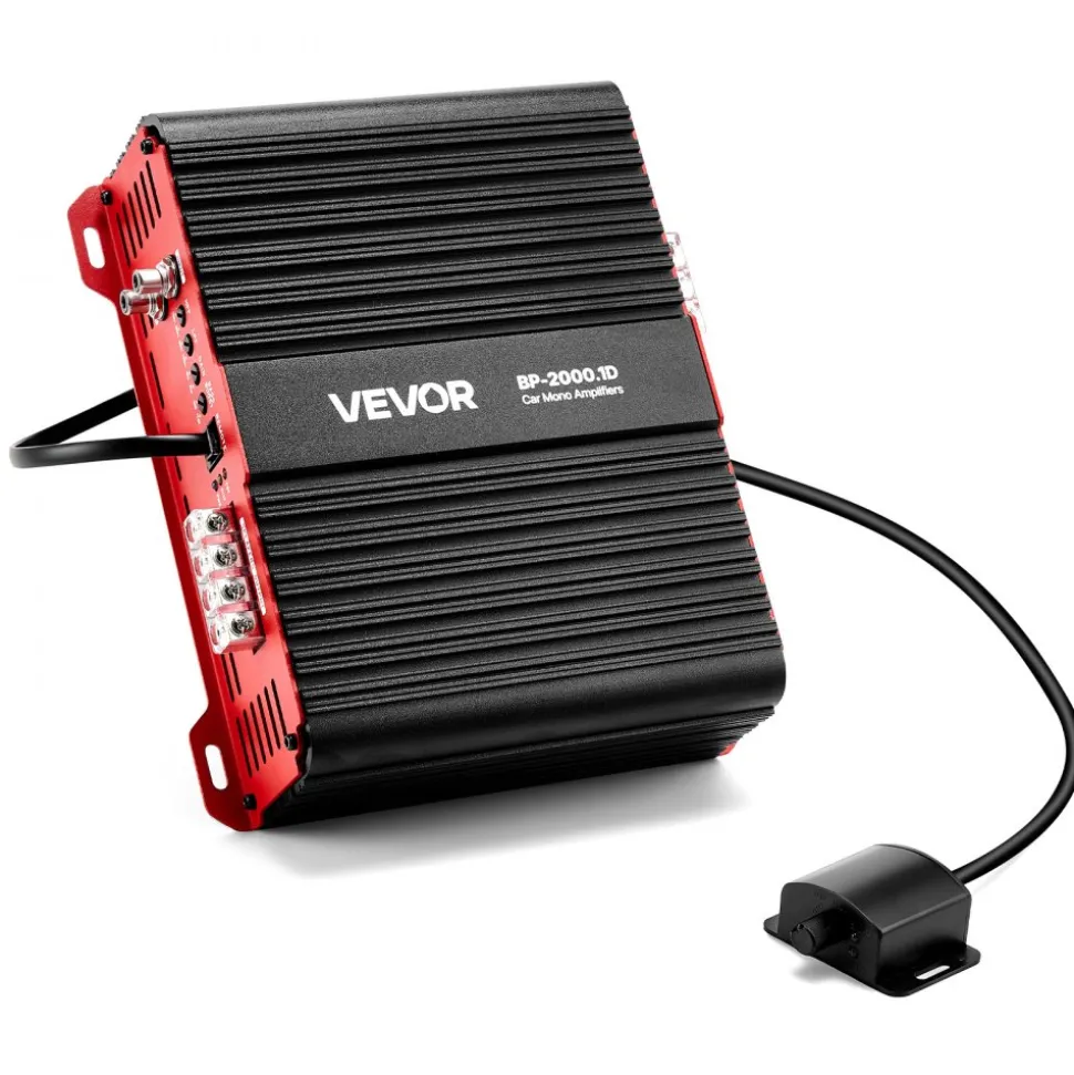 VEVOR Monoblock Car Amplifier, 2000W RMS MAX, 1/2/4 Ohm Stable, 1-Channel Class D Car Audio Amplifier with Remote Subwoofer Level Control, Low Pass Filter and Bass Boost, Volume Controller Included