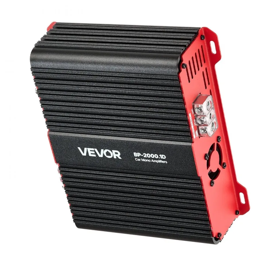 VEVOR Monoblock Car Amplifier, 2000W RMS MAX, 1/2/4 Ohm Stable, 1-Channel Class D Car Audio Amplifier with Remote Subwoofer Level Control, Low Pass Filter and Bass Boost, Volume Controller Included
