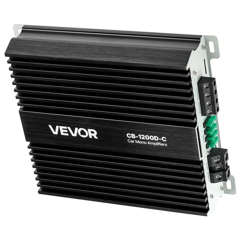 VEVOR Monoblock Car Amplifier, 1200W RMS MAX, 1/2/4 Ohm Stable, 1-Channel Class D Car Audio Amplifier with Remote Subwoofer Level Control, Low Pass Filter, Bass Boost & Phase Shift, Volume Controller