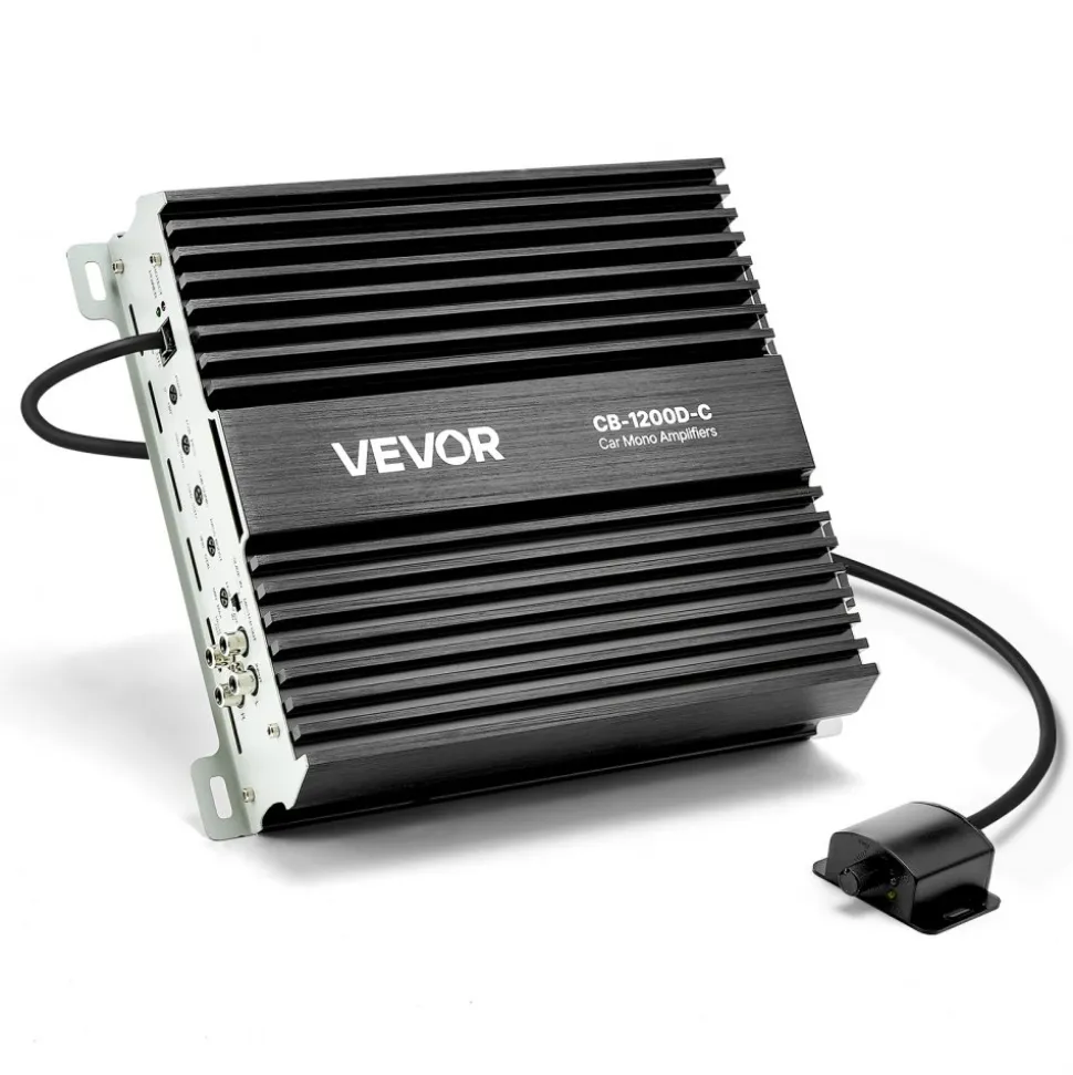 VEVOR Monoblock Car Amplifier, 1200W RMS MAX, 1/2/4 Ohm Stable, 1-Channel Class D Car Audio Amplifier with Remote Subwoofer Level Control, Low Pass Filter, Bass Boost & Phase Shift, Volume Controller