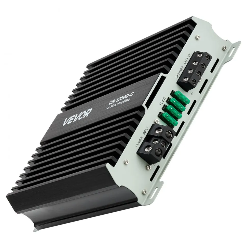 VEVOR Monoblock Car Amplifier, 1200W RMS MAX, 1/2/4 Ohm Stable, 1-Channel Class D Car Audio Amplifier with Remote Subwoofer Level Control, Low Pass Filter, Bass Boost & Phase Shift, Volume Controller