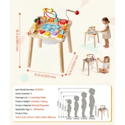 VEVOR Montessori Activity Table for Toddler 1-3 Years Old, 8 in 1 Wooden Learn Activity Desk, Baby Play Table for Boys & Girls Aged 6+ Months, Great Birthday, Christmas, Children's Day Present