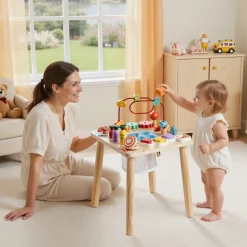 VEVOR Montessori Activity Table for Toddler 1-3 Years Old, 8 in 1 Wooden Learn Activity Desk, Baby Play Table for Boys & Girls Aged 6+ Months, Great Birthday, Christmas, Children's Day Present