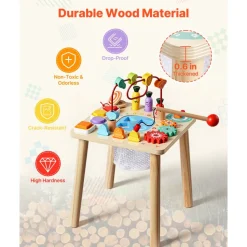 VEVOR Montessori Activity Table for Toddler 1-3 Years Old, 8 in 1 Wooden Learn Activity Desk, Baby Play Table for Boys & Girls Aged 6+ Months, Great Birthday, Christmas, Children's Day Present